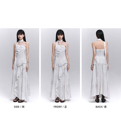 Off-white Side Strapless Top / Elastic Waist Scarf Slit with