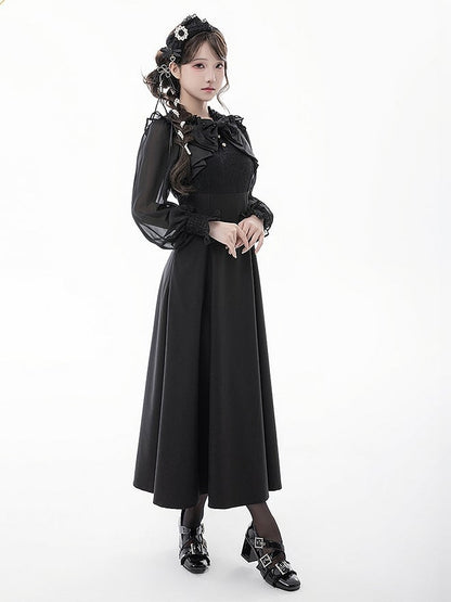 Aesthetic Faux Elegant Clean Design Apricot/Black Two-Piece Maxi Pure Jirai Dress: Kei with
