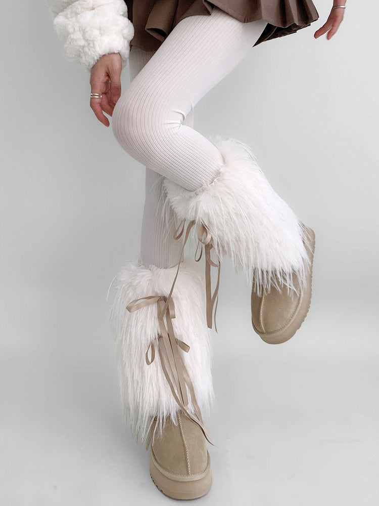 Warmers Ribbon-Tie Leg (White) Fur Faux