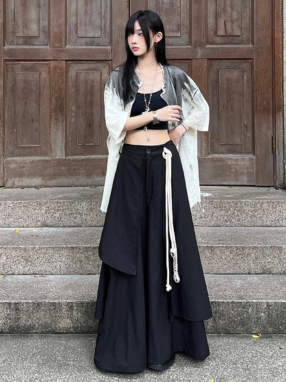 and - Closure Zipper Ouji Button Pants Floor-Length Black Fly Lolita Wide-leg