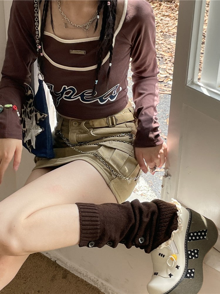 9 Color Options Lace Trim Knitted Leg Warmers with Buttons