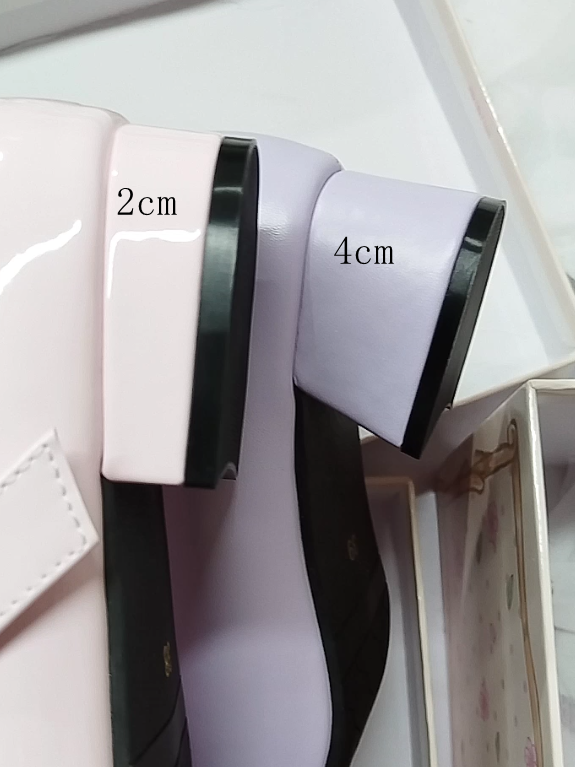 Lolita Shoes Deep Toe Heel Sweet Round 2cm/4cm Mary Accents with Pink Jane Bow