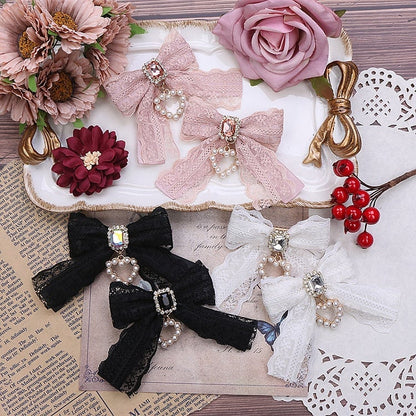 Lace 5 Color Options Heart Hairclip Bowknot Jirai Kei Charm