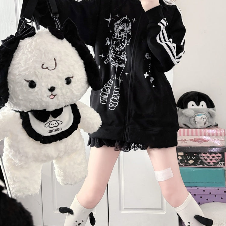 Weißer Plüsch-Rucksack mit Welpentasche