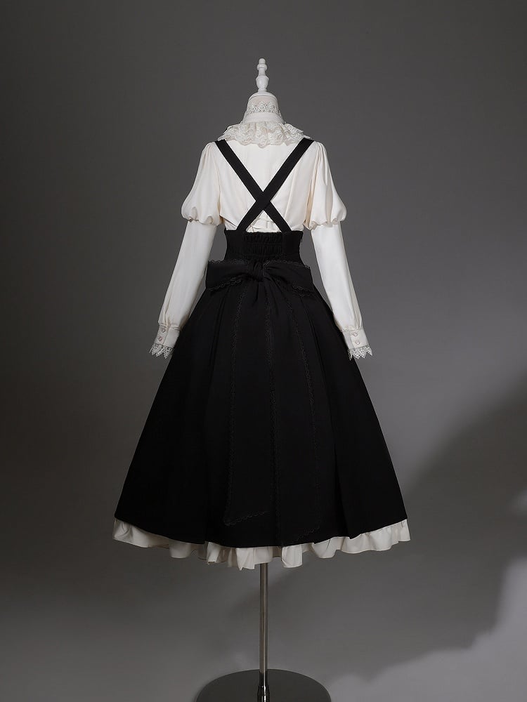 Jabot Top Black + Overall Juliette Shirt High Skirt Elegant Cropped Waist Sleeves Collar Lolita