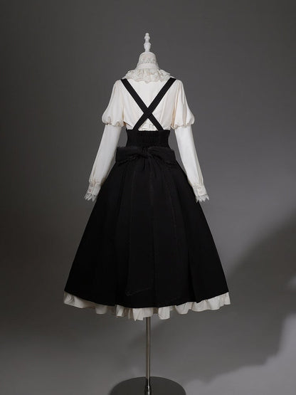 Jabot Top Black + Overall Juliette Shirt High Skirt Elegant Cropped Waist Sleeves Collar Lolita