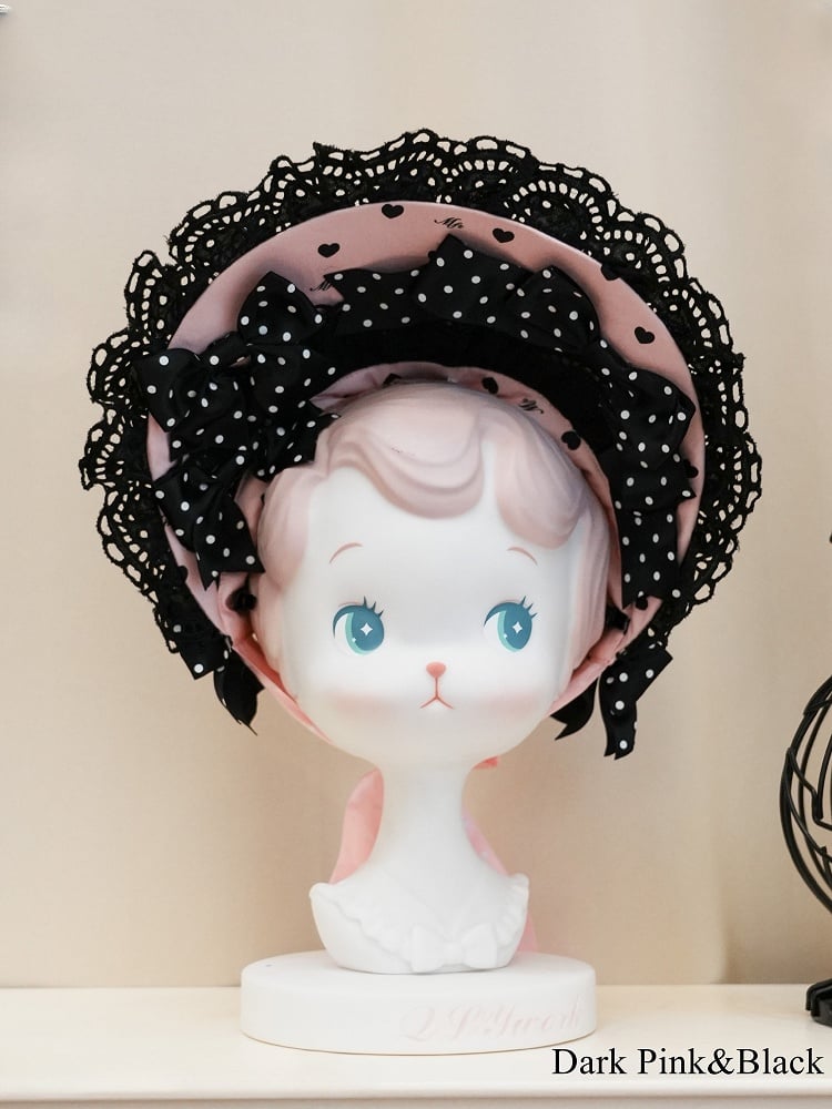 Pattern – Accents Sweet Bow Options Lace-trimmed Color Bonnet Lolita Heart with 5