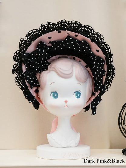 Pattern – Accents Sweet Bow Options Lace-trimmed Color Bonnet Lolita Heart with 5