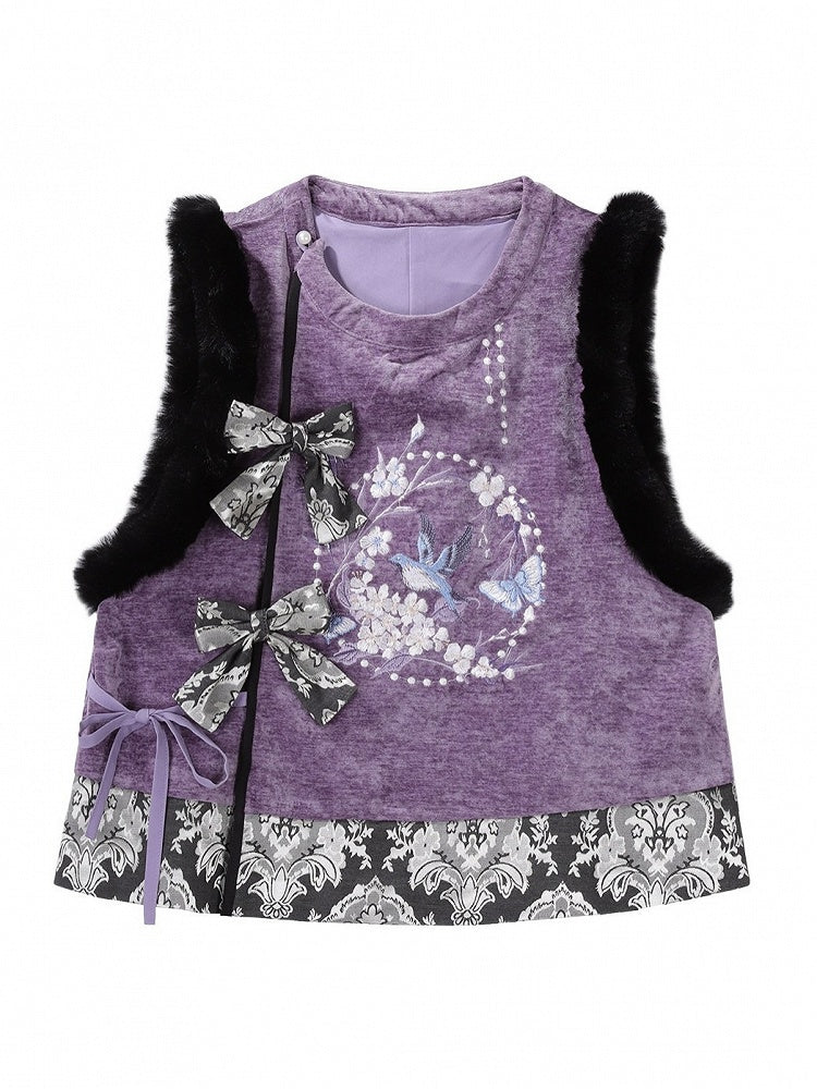 Bow-Adorned Purple and Black Vest in Chinese Style - Han Ru Chu Hanfu &amp; Han-Element Studi