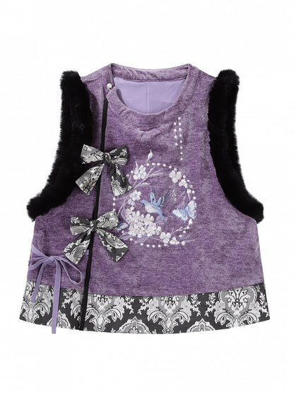 Bow-Adorned Purple and Black Vest in Chinese Style - Han Ru Chu Hanfu &amp; Han-Element Studi