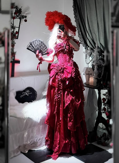 Hanayome Taillenstäbchen Bodenkorsett Länge Kleid Hime Kleid Rot Ball Lolita