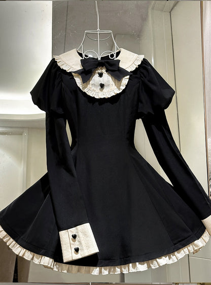Detachable Short Lolita Apron KC + Dress Maid Sleeves Black