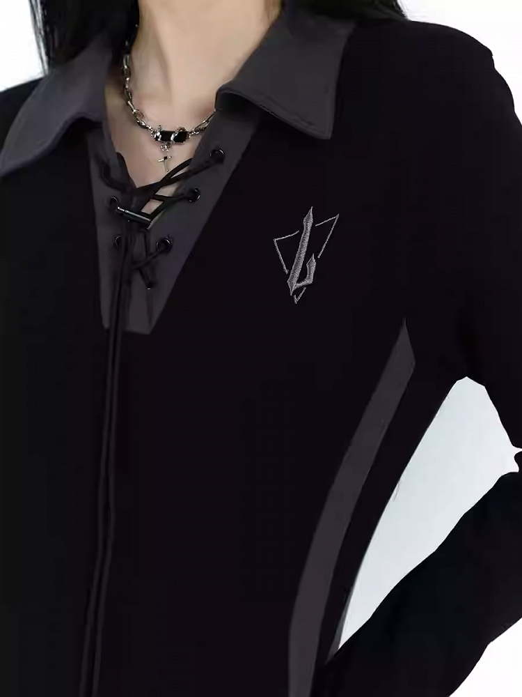 Gothic Black Dress with Lace-up Detail at Front