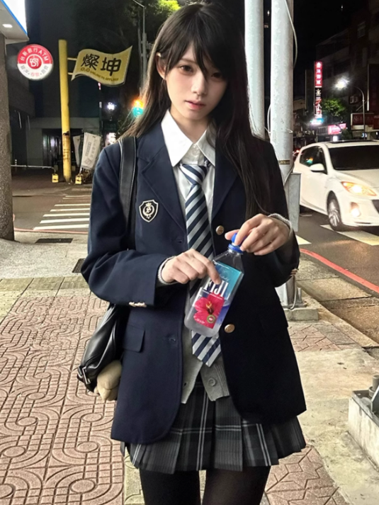 Black Plaid Pleated Uniform 42CM Pattern Skirt JK