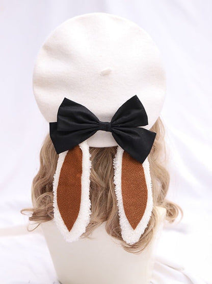 Detachable Options White Beret Bunny 6 With Sweet Ear Lolita Color Bow