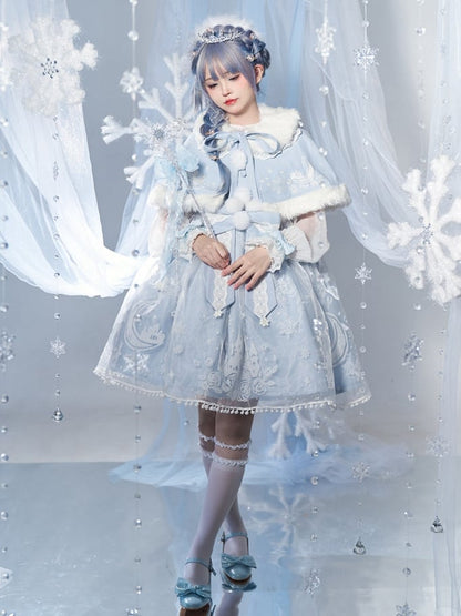 Set Overlay Purple Castle Print Trim Moon Cape Snow with Skirt Plush Light Lace Dress Lolita Jumper