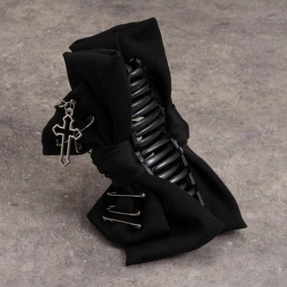 Pins Chain Claw Cross Clip Decorated Gothic with Black Bow