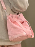 Capacity Kawaii Style Large Pink Drawstring Bucket Bag In Deamy