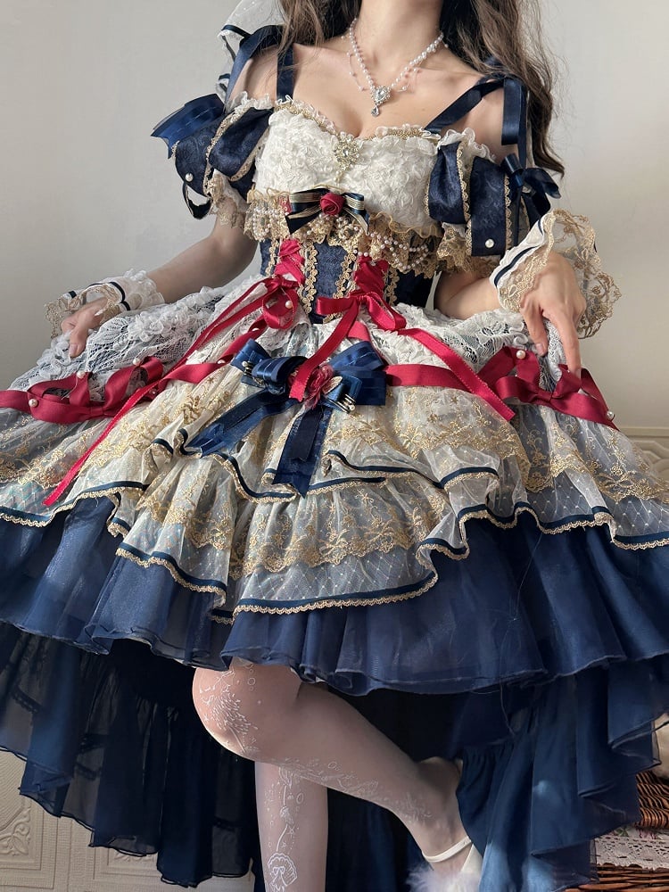 Corset Dark White Blue Red Lolita High-low Snow and Dress Hanayome