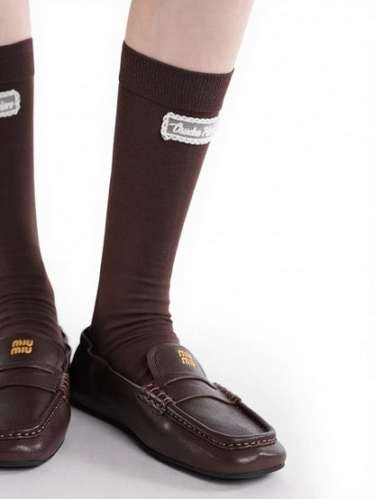 Ribbed Calf Socks with Letter Pattern - ModaSwings