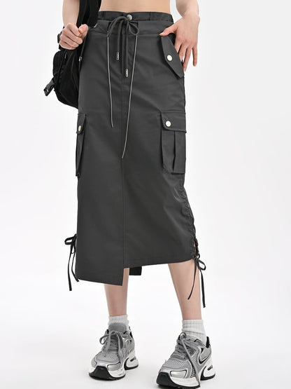Waist and Gray Drawstring Cargo Skirt Hem Asymmetrical Bittersweet