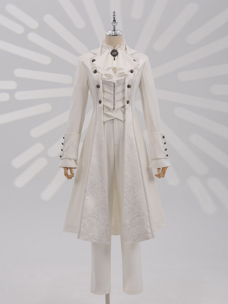 White Jacquard Coat with Zip Closure, Lace-Up Back, and Cutout Detail - DevilInspired Exclusive Collection