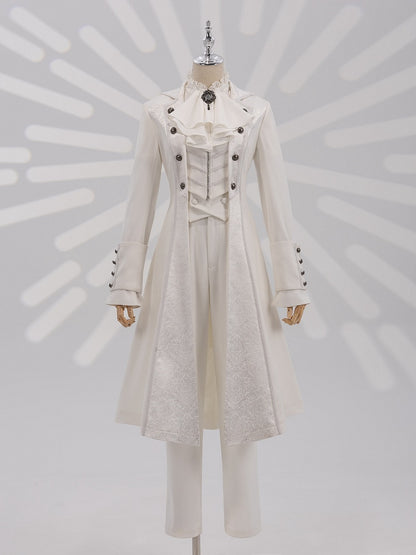 White Jacquard Coat with Zip Closure, Lace-Up Back, and Cutout Detail - DevilInspired Exclusive Collection