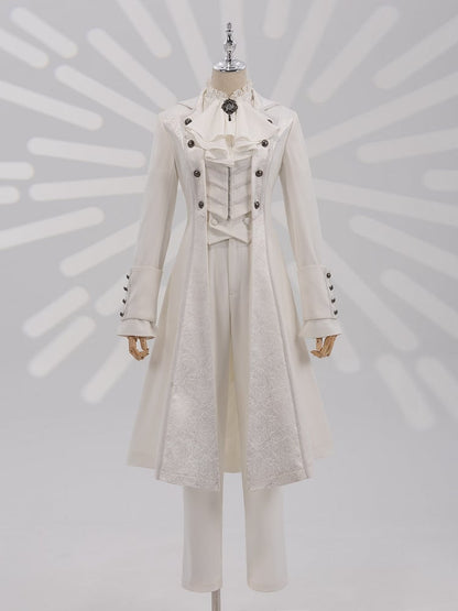 White Aristocrat Ouji Coat with Jacquard Placket and Lace-Up Back - DevilInspired Exclusive Collection
