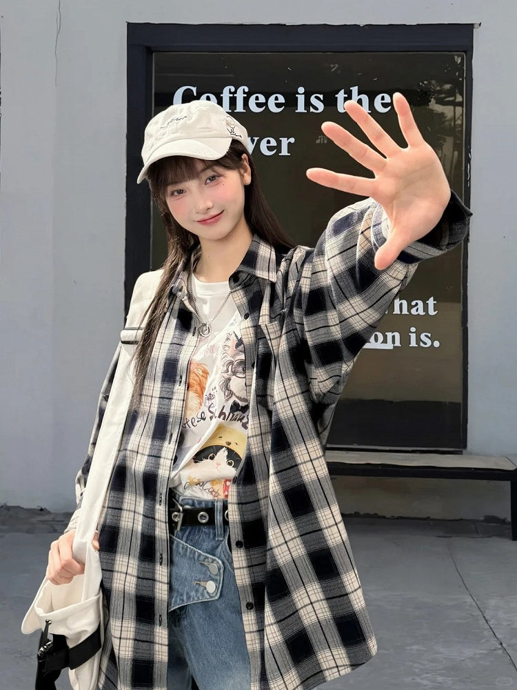 Button Plaid Blue Front Vintage Shirt Navy Placket