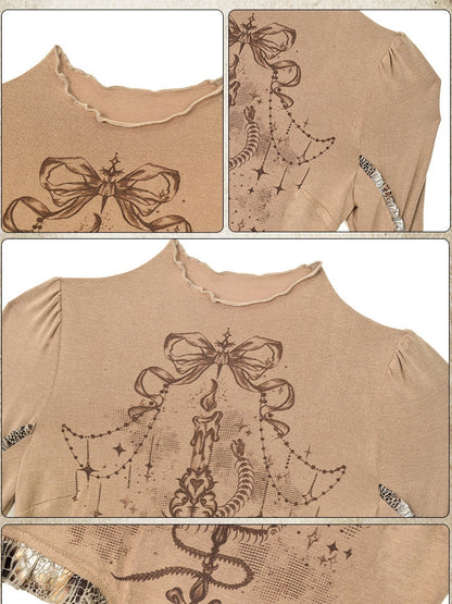 Snakeskin Top Punk Wasteland Pattern Sleeves Print Bell Design Brown