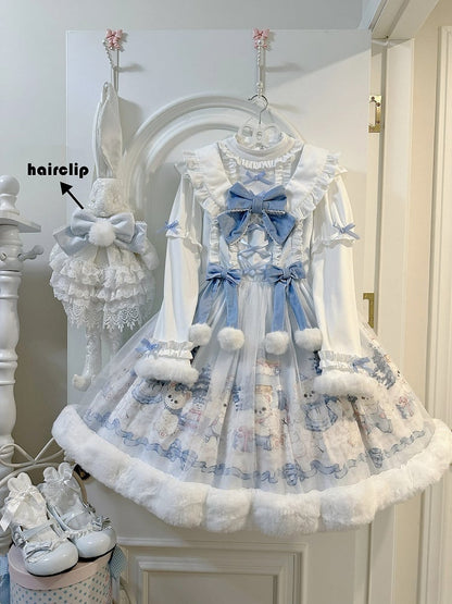 Blue Sweet Snowman Winter and Jsk Lolita Dress Bear Print