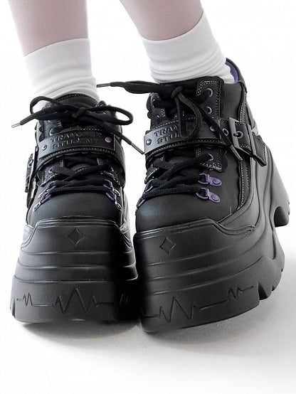 - Platform Strap Closure Black Design Shoes Lace-up Buckle Punk