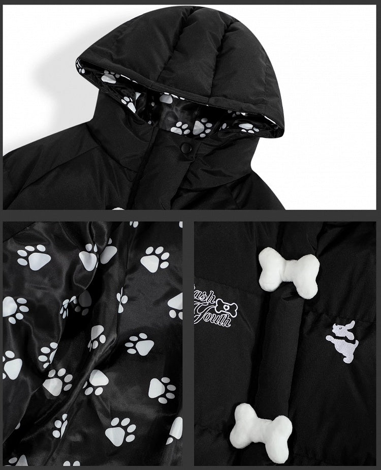 Black/Red Cute Puppy Hooded Jacket with Free Bone Shaped Crossbody