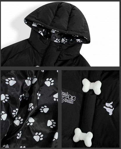 Black/Red Cute Puppy Hooded Jacket with Free Bone Shaped Crossbody
