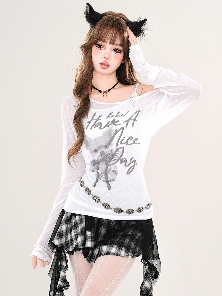 Pink/weißer, asymmetrischer Ausschnitt, Slim-Fit-Top, Fake-Zweiteiler