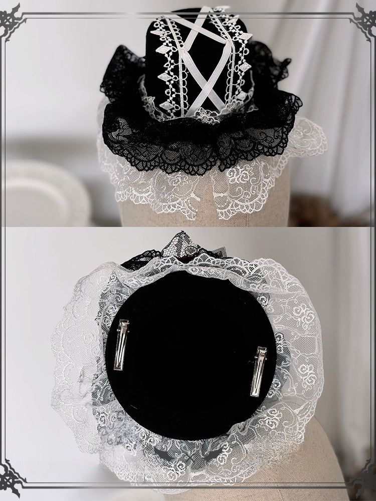 Mini Lolita Rot Schwarz Hut Gothic Rose