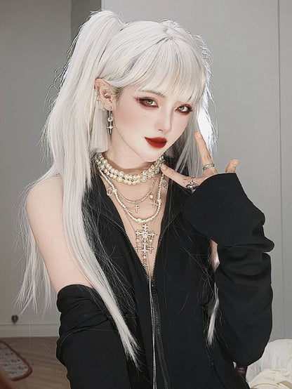 Weiße Hime Cut Lange Glatte Synthetische Perücke