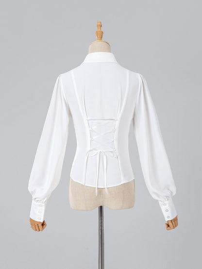 Refined White Long-Sleeve Top with Aristocratic Ouji Flair - DevilInspired Exclusive Collection