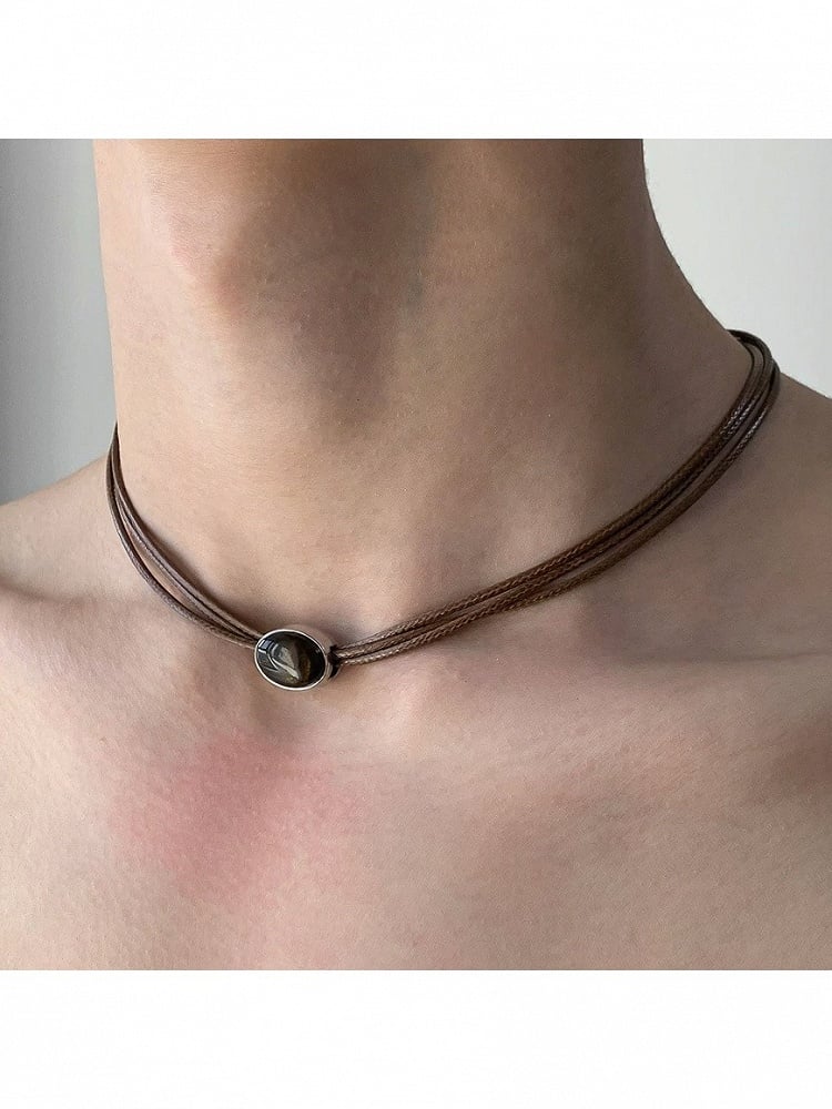 Brown Layered Rhinestone Pendant Necklace - YSHXS