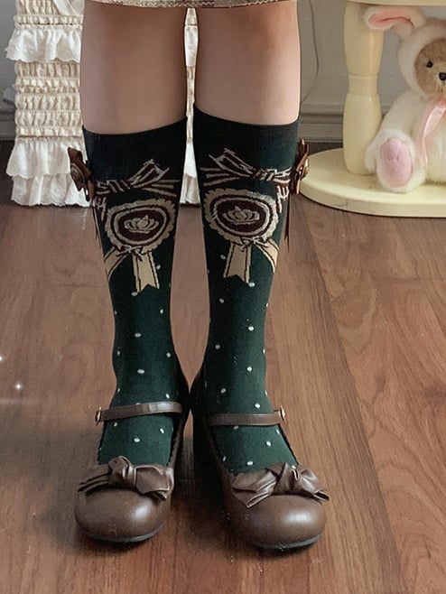 with Badge Red/Pink/Green/Beige/Blue Socks Calf JK