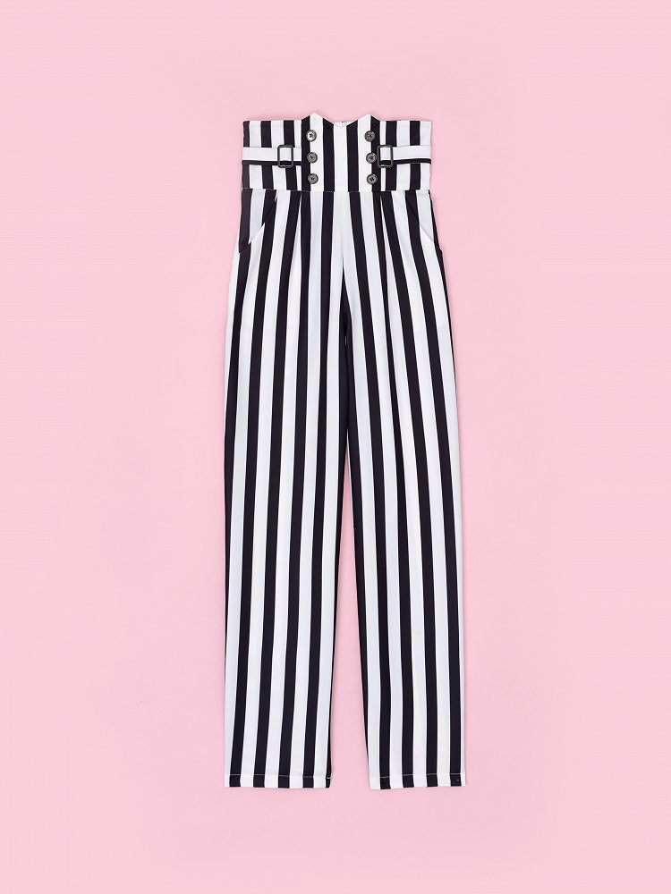 Clown Motif Corset Belt Striped High-Waist Trousers - DevilInspired Exclusive Collection