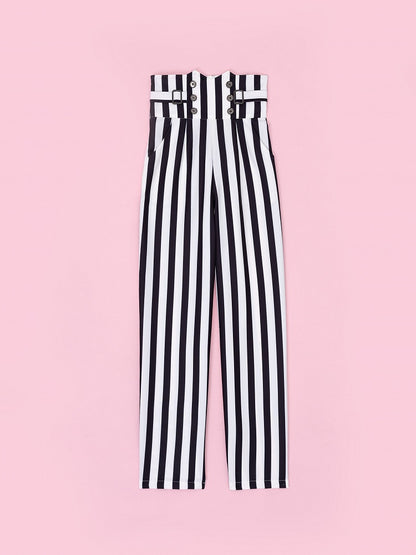 Clown Motif Corset Belt Striped High-Waist Trousers - DevilInspired Exclusive Collection