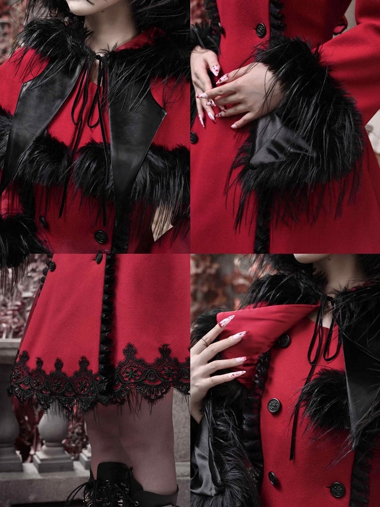 クリスマス新作 取り外し可能なケープ付きレッドウールコート