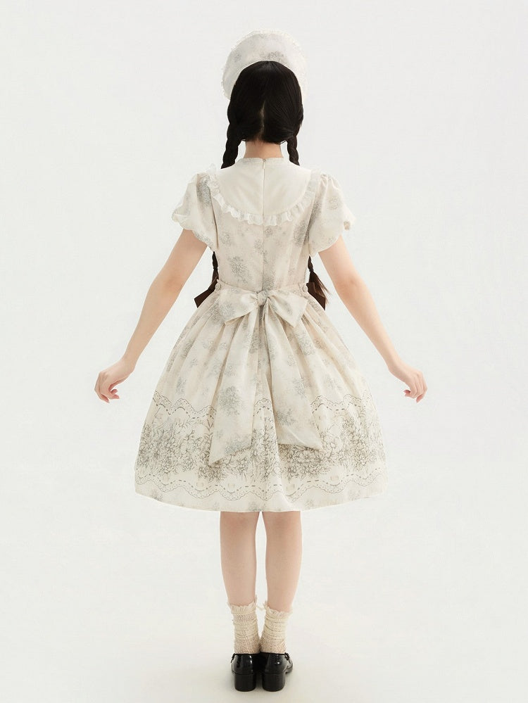 White and Piece Bodice Short Bowknot One Floral Embroidery Classic Version Lolita