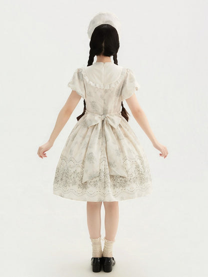White and Piece Bodice Short Bowknot One Floral Embroidery Classic Version Lolita