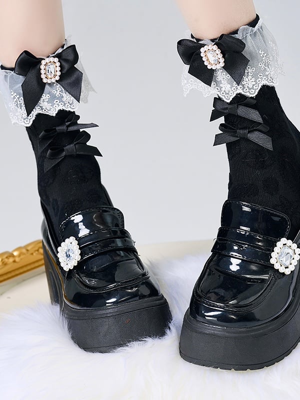Kei Jirai Colors Trim 6 Lace Socks Bow Decoration Rhinestone