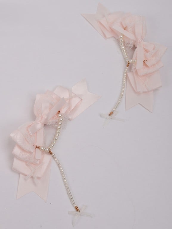 Pink Sweet Hairclip Bowknot Lolita Lace Pearl