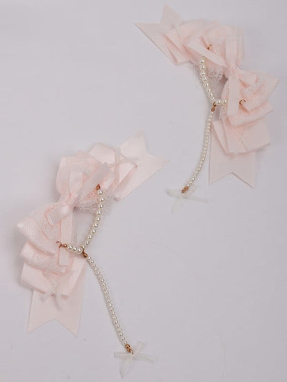 Pink Sweet Hairclip Bowknot Lolita Lace Pearl