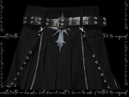 Pleated Skirt Rock Glamorous Y2K Black Cross Print Punk