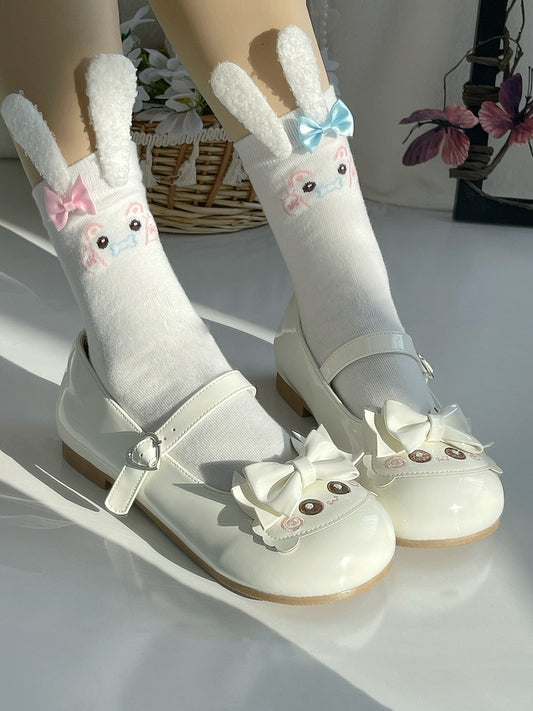 Sweet Lolita Crab Themed White Low Heels with Bow Decor & Snap Design